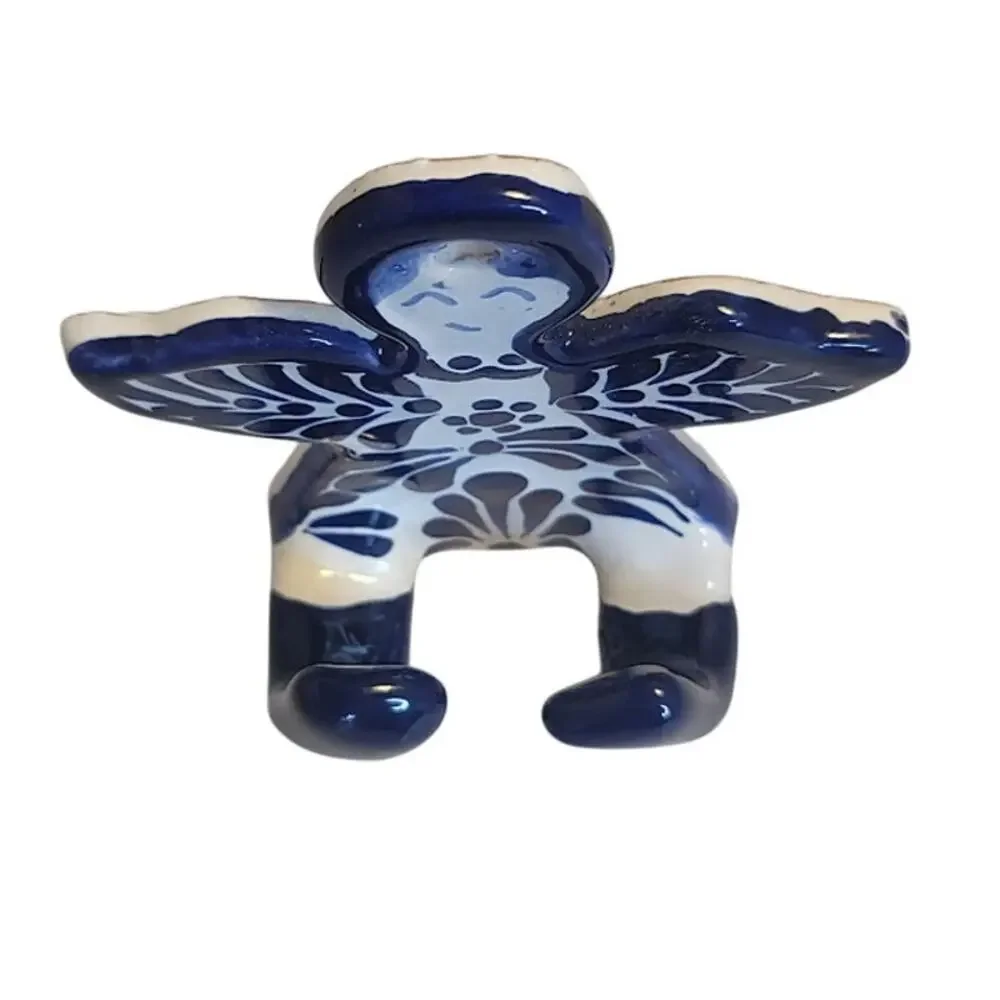 Hand painted Talavera Towel Hat Hanger Coat Angel Hook NEW Blue White 4
